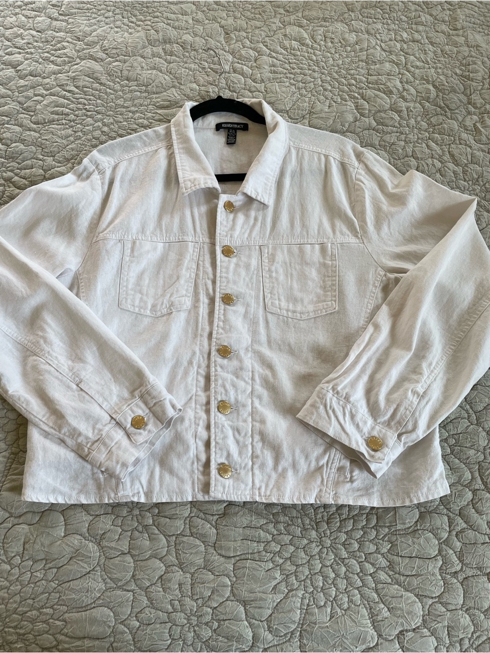 Women’s Ellen Tracy White Linen Button Down Boho Jacket Size XL